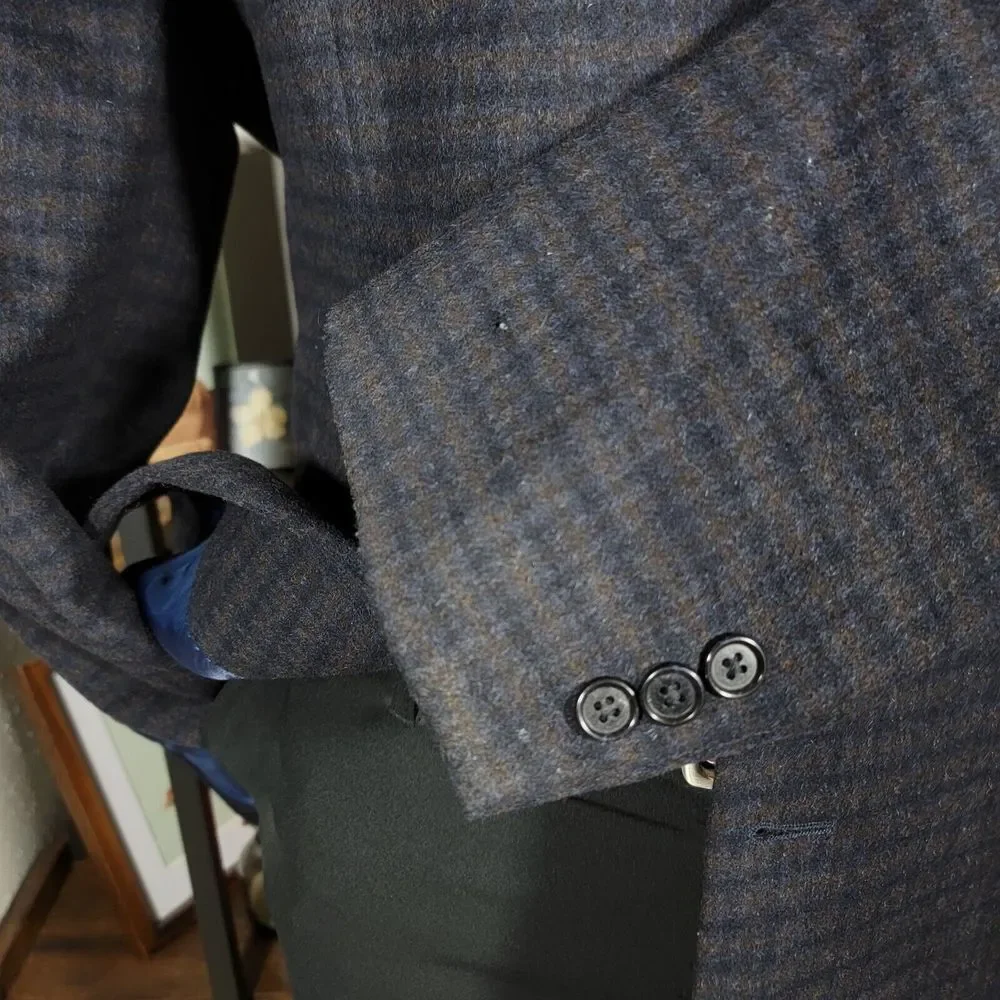 Nautica Men's‎ Flannel Sport Coat Blazer Two Button Brown Navy Plaid Size 46L
